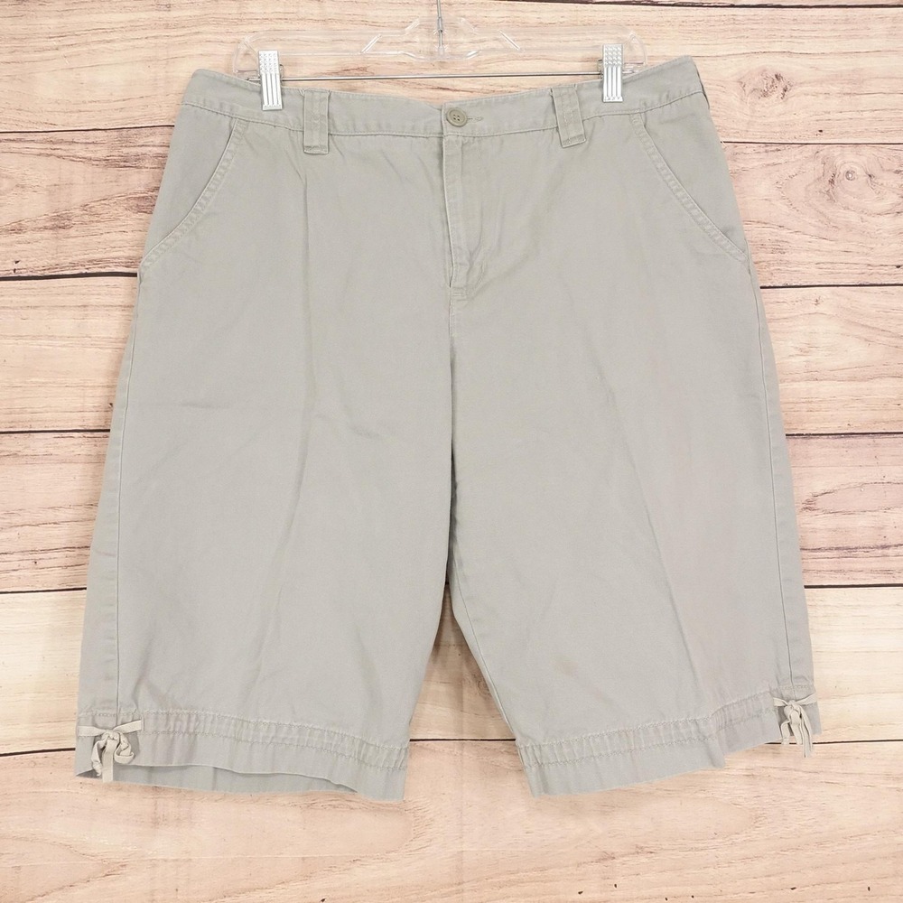 Caribbean Joe Bermuda Shorts Womens Size 14 Beige Twill Drawstring Hem Ties